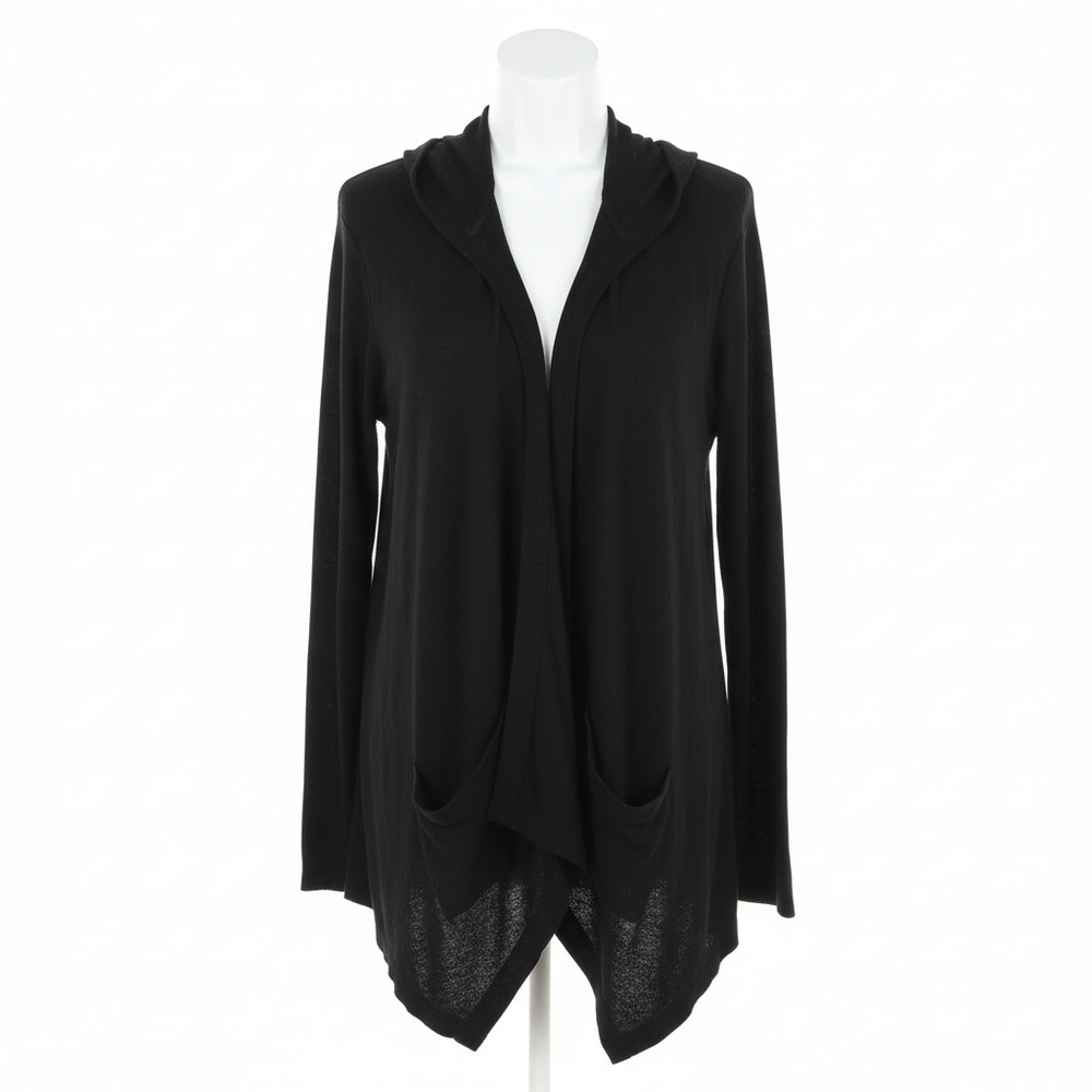 Sonoma 2X Black Hooded Cardigan Sweater Open Front Ribbed Knit Pockets Stretch‎